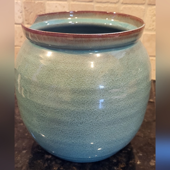 Speckled Blue Glazed North Carolina Pottery Canister Jar with Lid - Picture 5 of 12